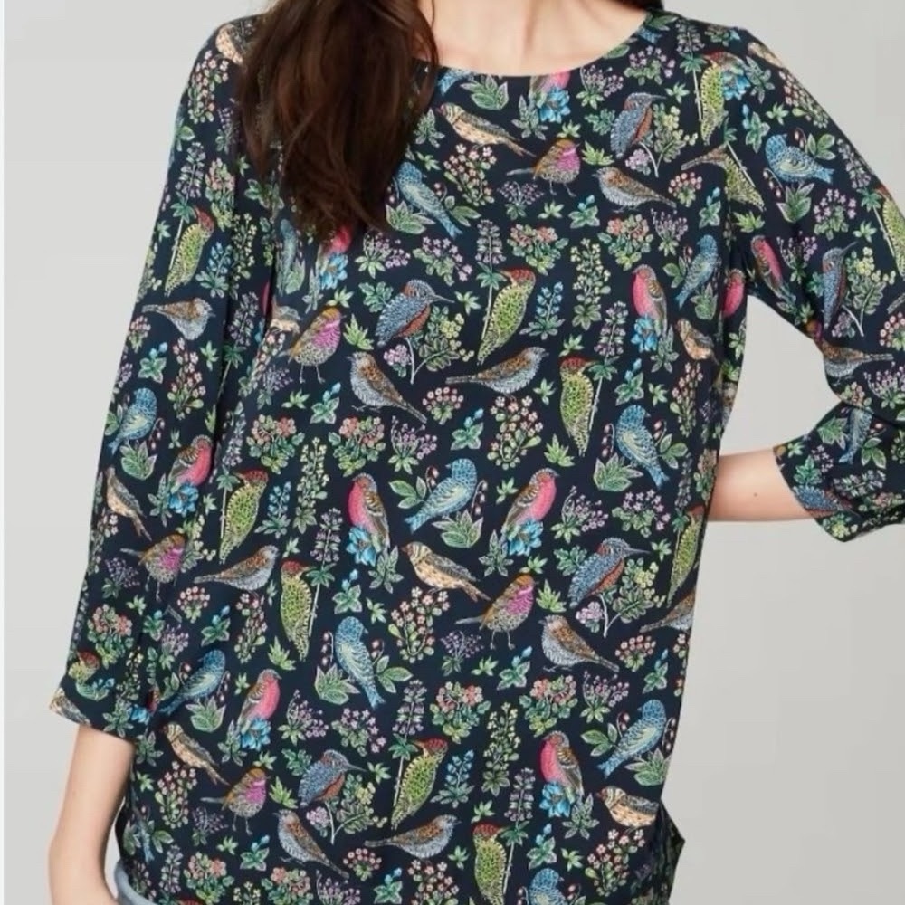 J. Jill BIRD-PRINTED BOATNECK TOP